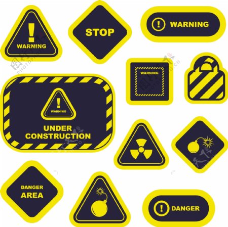 黄色警告标志和标签矢量素材02