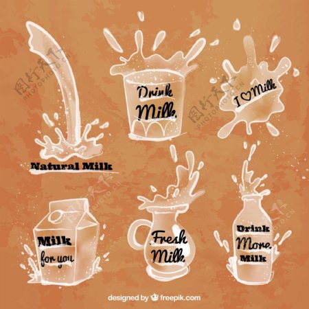 6款飞溅牛奶标签矢量素材