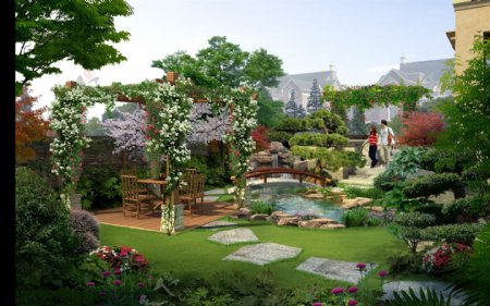 高档公园花园效果图图片