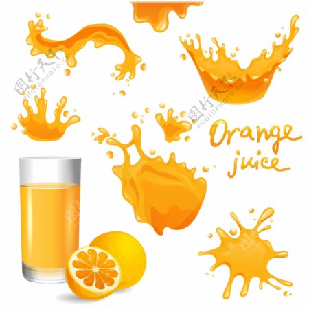 飞溅橙汁动态设计矢量图