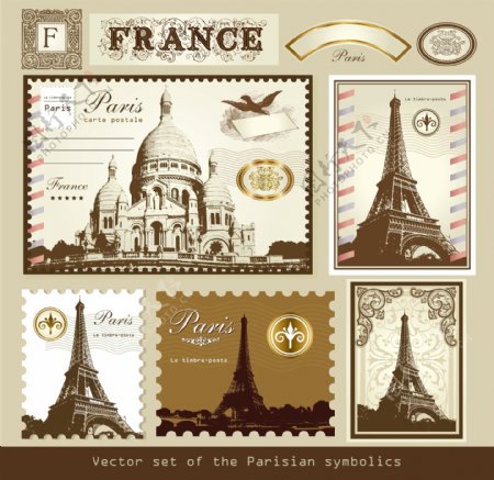 巴黎风情邮票矢量素材