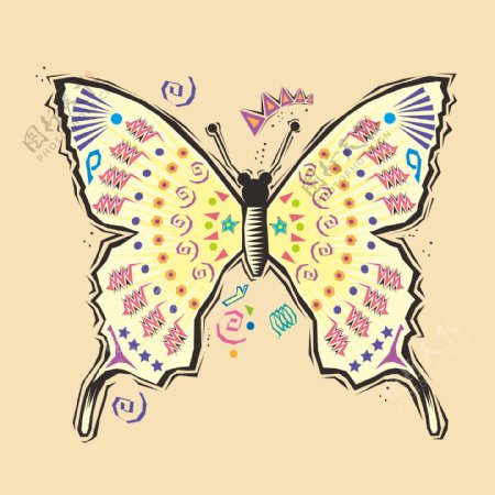 印花矢量图T恤图案动物蝴蝶色彩免费素材