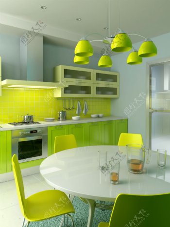 绿色调子的厨房