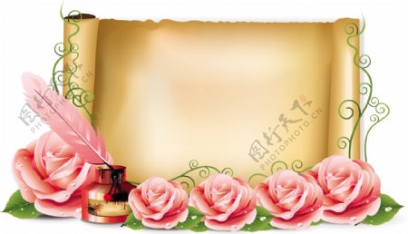粉红玫瑰复古纸张图片