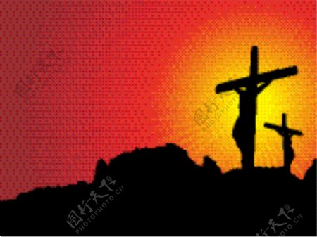 在十字架与耶稣山的背景