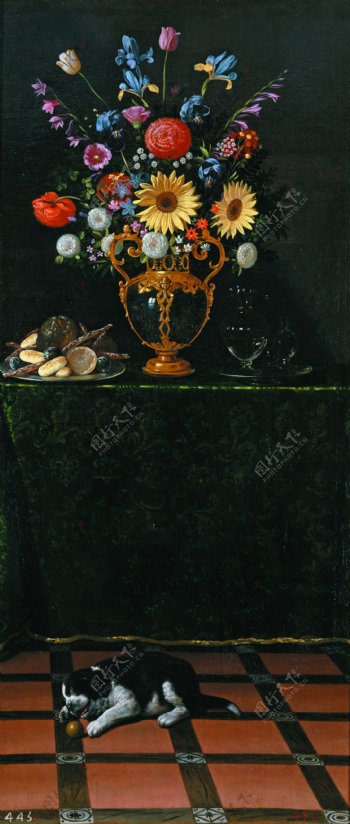 HamenyLeonJuanvanderFloreroybodegonconperroCa.1625花卉水果蔬菜器皿静物印象画派写实主义油画装饰画