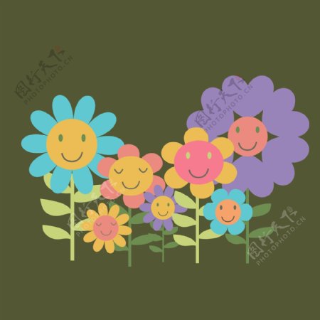 印花矢量图卡通植物花朵笑脸免费素材