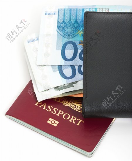 在一个钱包和护照欧元