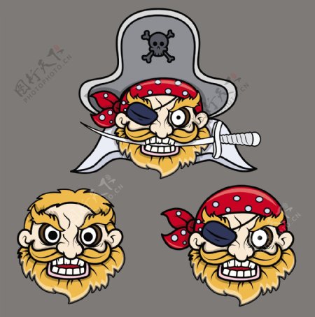 邪恶的海盗船长笑卡通插画矢量