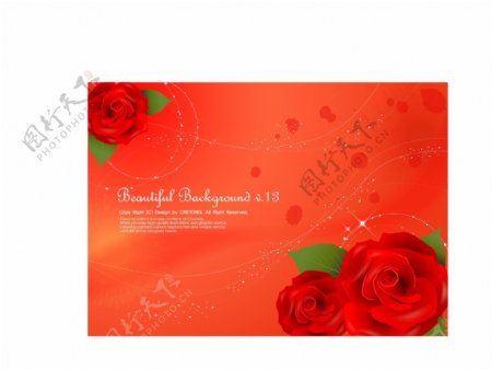 花朵背景边框与红玫瑰花等矢量素材4