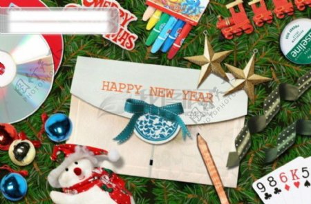 HanMaker韩国设计素材库背景图片卡片礼物祝福圣诞节圣诞树信封饰品