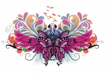 矢量彩色插图与蝴蝶