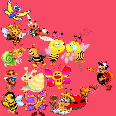 卡通小蜜蜂与瓢虫