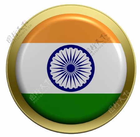 印度国旗上的圆形按钮白色隔离