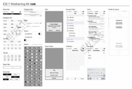 iOS7线框图工具包矢量素材