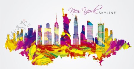 纽约彩色城市地标建筑物背景图片