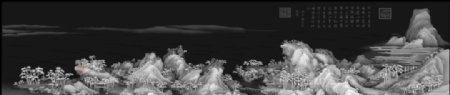 千里江山浮雕灰度图图片
