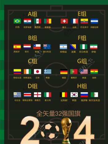 巴西世界杯全矢量国旗图片