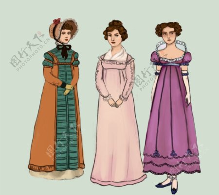 欧洲19世纪服饰插图片