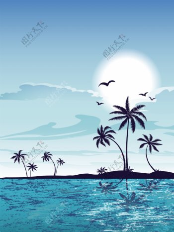 夏日海洋椰子树海鸥图片