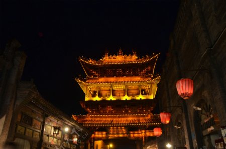 山西平遥古城夜景图片