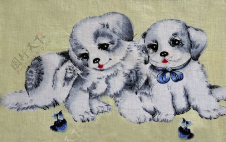 可爱小狗图案棉布图片