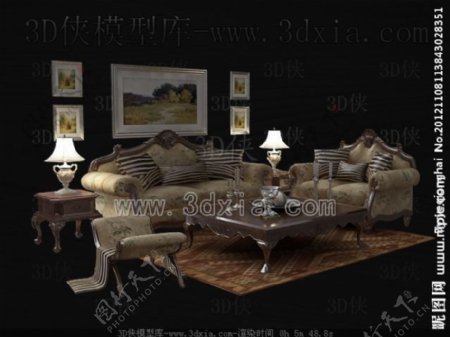 欧式高档沙发组合3D模型图片
