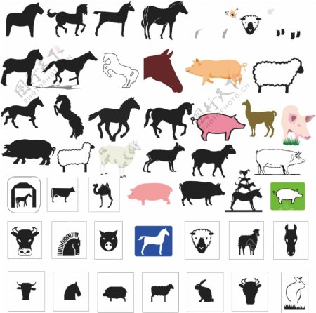 猪马牛图标动物指示牌图片