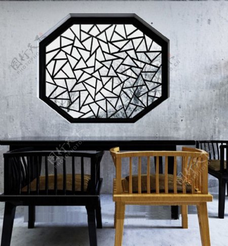 精致中式家具庭院休闲桌椅组合窗格图片