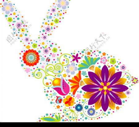 可爱花朵组成的兔子图案矢量素材图片