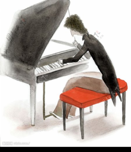 淡彩卡通弹钢琴的音乐家图片