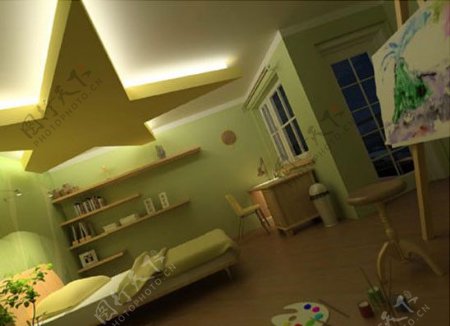 现代儿童卧室场景3D模型图片