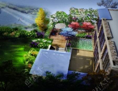 别墅花园设计梦幻效果图片