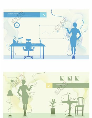 商务女性与办公室矢量图图片