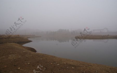 乡村晨雾图片