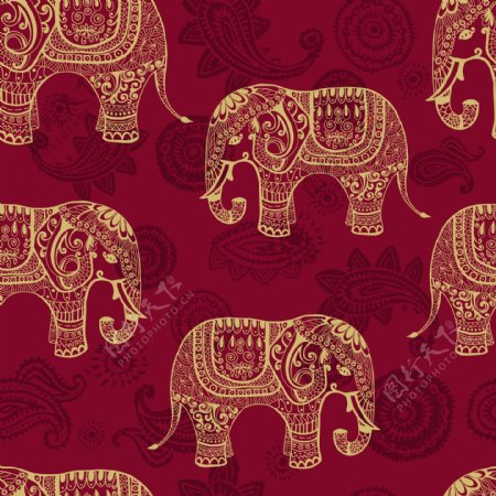 大象图案印度花纹背景图片