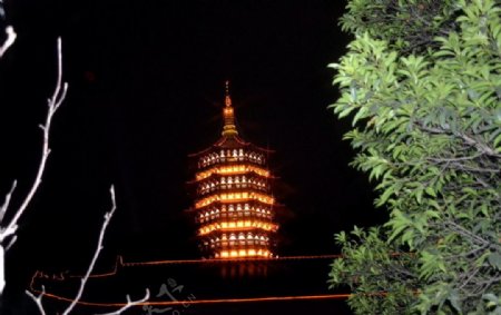 雷峰塔夜景图片