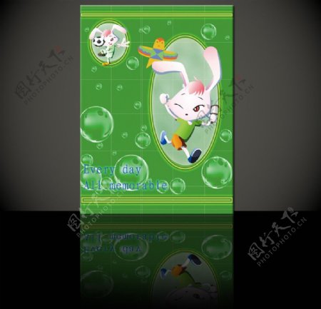 绿色卡通兔子封面设计图片