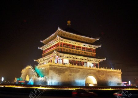 西安城门楼夜景图片