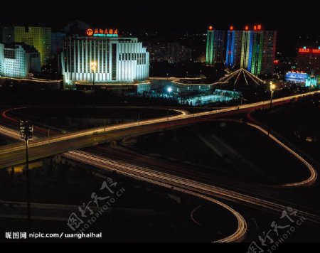 北京建筑北京道路夜景图片
