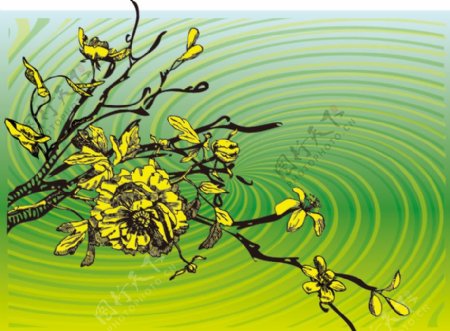 动感旋转线条手绘树枝花朵图片