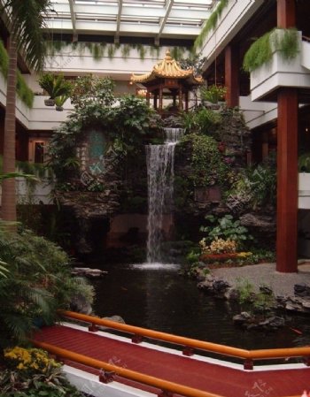 广州羊城花城白天鹅宾馆故乡水瀑布水景园林5星级五星级酒店著名老牌宾馆景观图片