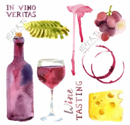 水彩葡萄酒图片