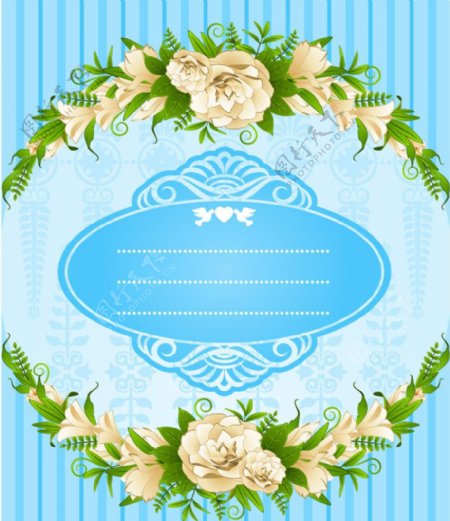 古典梦幻花纹花朵绿叶鲜花边框图片