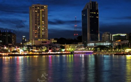 新加坡新加坡河驳船码头夜景图片