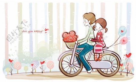 同骑一辆自行车的情侣图片