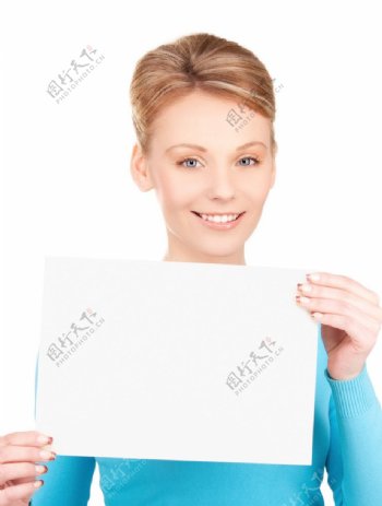 手拿空白纸的女人图片