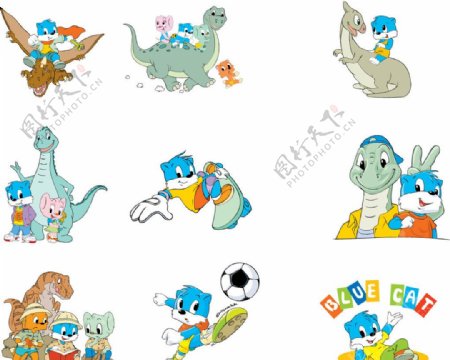 卡通蓝猫和恐龙图片