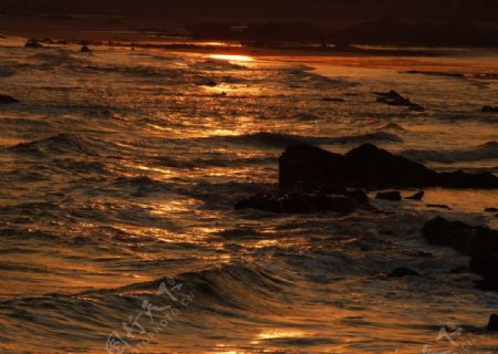 夕阳染海图片