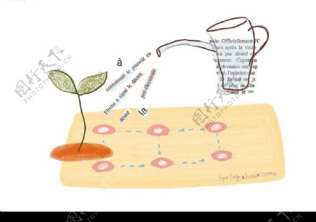 插画灌溉小树苗图片